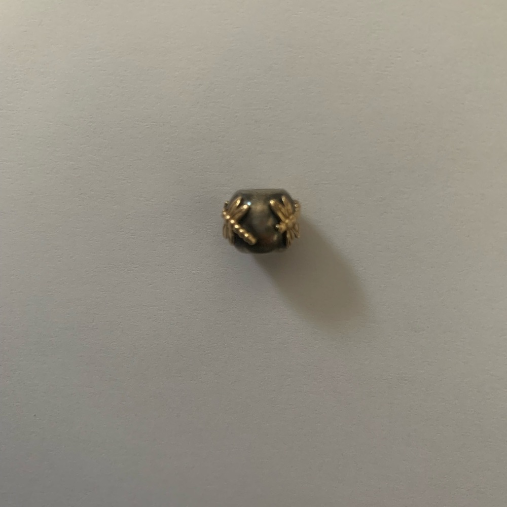 Pandora dragonfly charm with yellow gold details